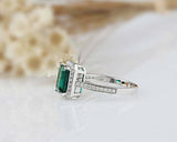 2ct Green Emerald Cut Engagement Ring Diamond Halo Design 14k White Gold Finish