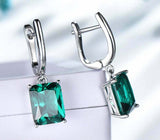 2ct Drop Earrings Radiant Cut Green Emerald Solitaire Dangle 14k White Gold Over