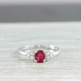 0.5ct Oval Cut Pink Ruby Round Diamond Accent Engagement Ring 14k WhiteGold Over