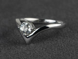 0.6ct Engagement Ring Round Cut Diamond Solitaire Curved 14k White Gold Finish