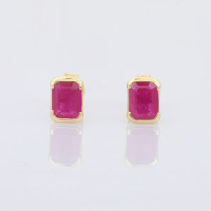 1.2ct Stud Earrings Emerald Cut Pink Ruby Solitaire Design 14k YellowGold Finish