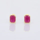 1.2ct Stud Earrings Emerald Cut Pink Ruby Solitaire Design 14k YellowGold Finish