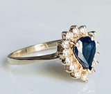 2ct Pear Cut Blue Sapphire Diamond Floral Solitaire Ring 14k Yellow Gold Finish