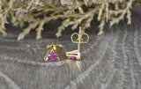 1.6ct Trillion Cut Pink Sapphire Solitaire Stud Earrings 14k Yellow Gold Finish