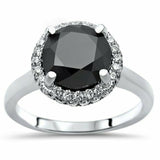 3Ct Round Cut Black Diamond Dual Edge Halo Engagement Ring 14K White Gold Finish