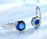 2ct Drop Earrings Round Cut Blue Sapphire Dangling Stylish 14k White Gold Finish