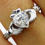 2.5ct Heart Cut Diamond Solitaire Engagement Claddagh Ring 14K White Gold Finish