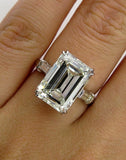 3Ct Emerald Diamond Trilogy Engagement Ring 18K White Gold Over Baguette Accent