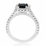 2ct Cushion Blue Sapphire Engagement Ring Halo Round Accent 14k White Gold Over