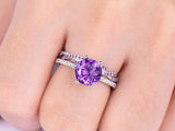 2ct Round Cut Purple Amethyst Bridal Set Engagement Ring 14k White Gold Finish