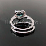 1ct Heart Cut Simulated  London Blue Topaz Halo Bridal Set 14k White Gold Plated