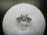 3Ct Princess Cut Diamond Solitaire Ring 18K White Gold Finish with Round Accents