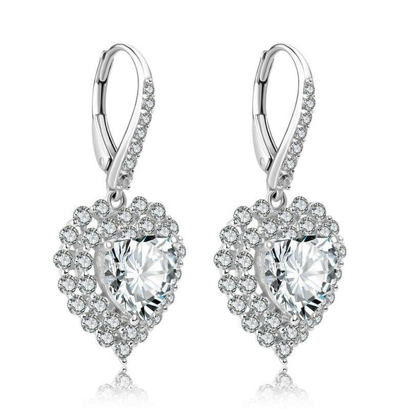 2ct Heart Cut VVS1D Diamond Double Halo Drop Earrings 14k White Gold Finish