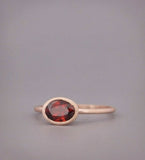 1ct Oval Cut Red Garnet Engagement Ring Bezel Set Solitaire 14k Rose Gold Finish