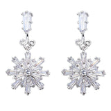 2.1ct Baguette Cut Diamond Unique Snowflake Drop Earrings 14k White Gold Finish