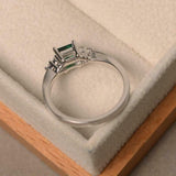 1ct Princess Green Emerald Diamond Petite Round Accent Ring 14k White Gold Over