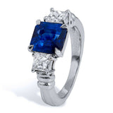 2.3ct Asscher Cut Blue Sapphire Engagement Ring Trilogy 14k White Gold Finish