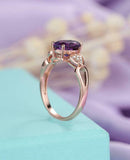 1.5ct Oval Purple Amethyst Solitaire Cluster Heart Accent Ring 14k RoseGold Over