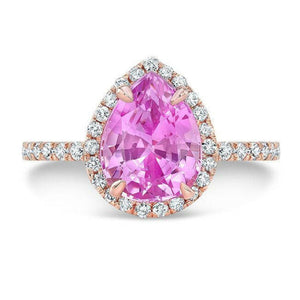 2.2ct Pear Cut Pink Sapphire Engagement Ring 14k Rose Gold Finish Diamond Halo