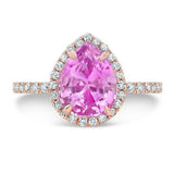 2.2ct Pear Cut Pink Sapphire Engagement Ring 14k Rose Gold Finish Diamond Halo