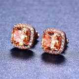 2ct Cushion Cut Peach Morganite Halo Solitaire Stud Earrings 14k RoseGold Finish