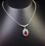 1.5ct Pink Ruby Pendant with Chain Oval Cut Diamond Floral 14k White Gold Finish