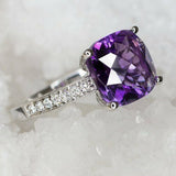 2.5Ct Cushion Purple Amethyst Engagement Ring 14K White Gold Over Diamond Accent