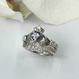 2ct Heart Blue Tanzanite Engagement Ring Claddagh Bridal Set 14k White Gold Over