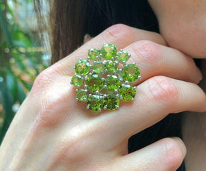 4.9ct Engagement Ring Round Cut Green Peridot Cluster 14k White Gold Finish