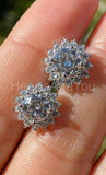 2ct Round Cut Moissanite Halo Cluster Stud Women Earrings 14k White Gold Plated