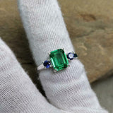 2ct Engagement Ring Green Emerald Cut Sapphire Accent Trilogy 14k WhiteGold Over