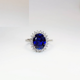 3ct Oval Cut Blue Sapphire Engagement Ring 14k White Gold Finish Princess Diana