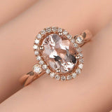 1.4ct Oval Cut Peach Morganite Halo Solitaire Engagement Ring 14k Rose Gold Over