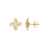 0.6ct Stud Earrings Round Cut Diamond Floral Petite Design 14k YellowGold Finish