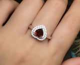 2ct Engagement Ring Heart Cut Red Garnet Dual Halo Solitaire 14k White Gold Over