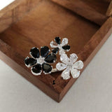 4ct Engagement Ring Pear Cut Black Diamond Flower Cocktail 14k White Gold Finish