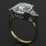 Trilogy Solitaire Engagement Ring 5ct Cushion Cut Diamond 14k Yellow Gold Finish