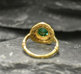 2.7ct Oval Cut Green Emerald Vintage Inspired Halo Ring 14k Yellow Gold Finish