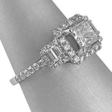 4Ct Princess Cut Diamond Baguette Accent Halo Engagement Ring 14K WhiteGold Over