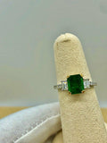 2ct Green Emerald Engagement Ring Trilogy Accent Solitaire 14k White Gold Finish