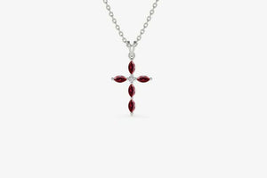 1ct Pink Ruby Pendant with Chain Marquise Cut Holy Cross 14k White Gold Finish