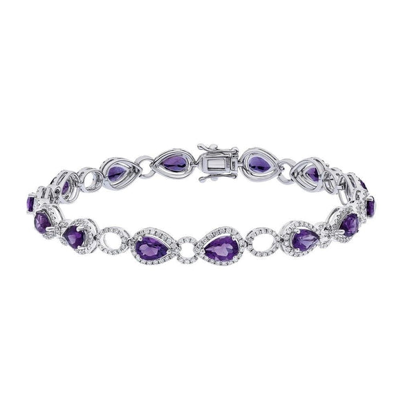 13Ct Pear Cut Purple Amethyst and Diamonds Tennis Bracelet 14K White Gold Finish