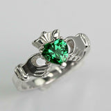 1ct Heart Cut Green Emerald Engagement Ring Claddagh Design 14k White Gold Over