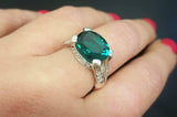 1.56ct Engagement Ring Oval Cut Green Emerald Split Shank 14k White Gold Finish