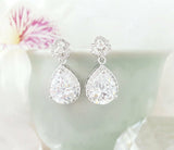 3ct Pear Cut Diamond Stylish Halo Party Tear Drop Earring 14k White Gold Finish