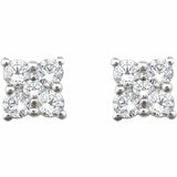 1ct Round Cut Diamond Floral Cluster Stud Earrings Women 14k White Gold Finish