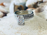 2.5ct Engagement Ring Radiant Cut Diamond Bridal Set Band 14k White Gold Finish