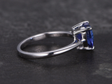 1ct Heart Cut Blue Sapphire Engagement Ring Solitaire 14k White Gold Finish