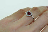 1.5ct Heart Cut Red Ruby Halo Solitaire Engagement Ring 14k White Gold Finish