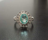 2.4ct Oval Cut Blue Aquamarine Vintage Inspired Halo Ring 14k White Gold Finish